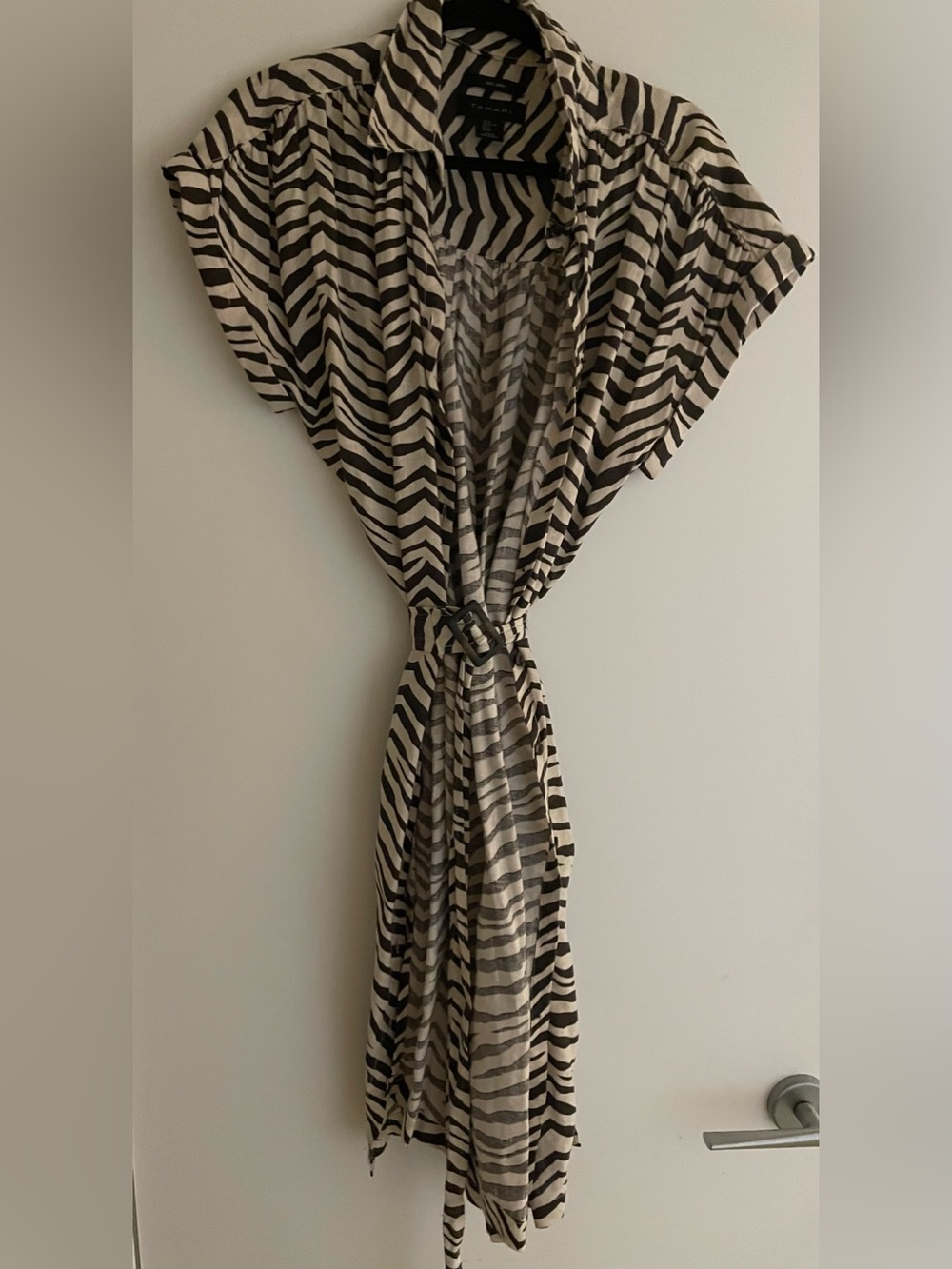 Tahari Black and Ivory Zebra-Stripe Linen Dress / XL / Women’s